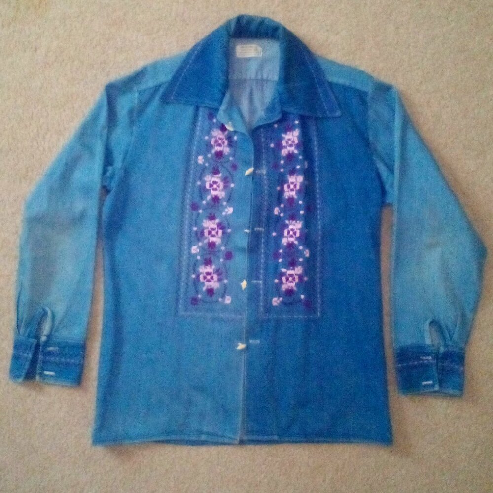 Embroidered Jean Shirt /Jacket:  Hippy.  Vintage.  Retro.  Imported